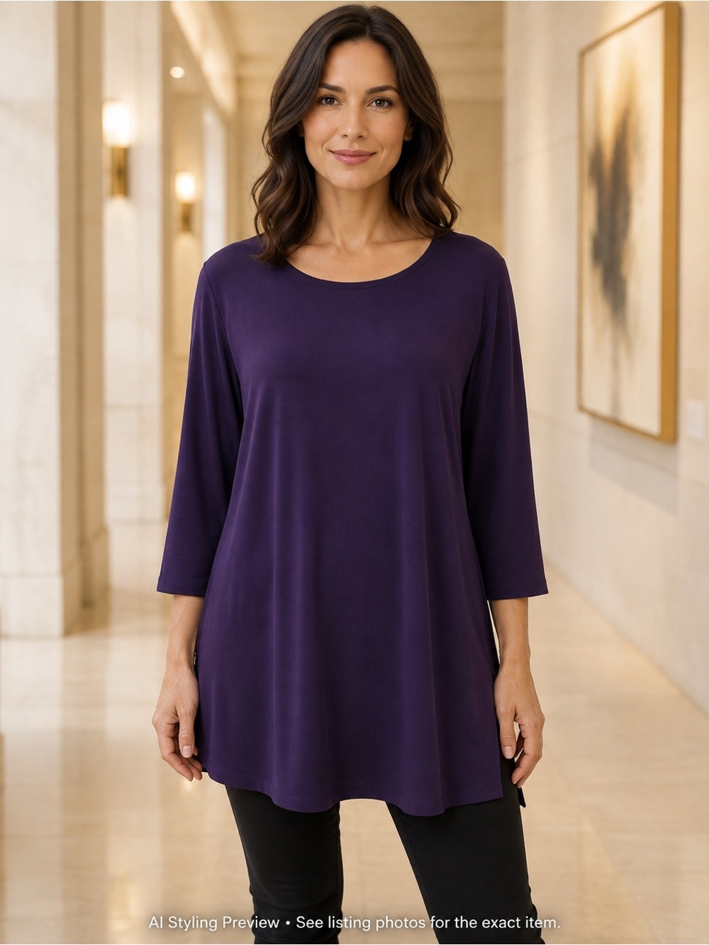 Sympli Size 10 Deep Purple Stretch Tunic Top Side Slit Made in Canada
